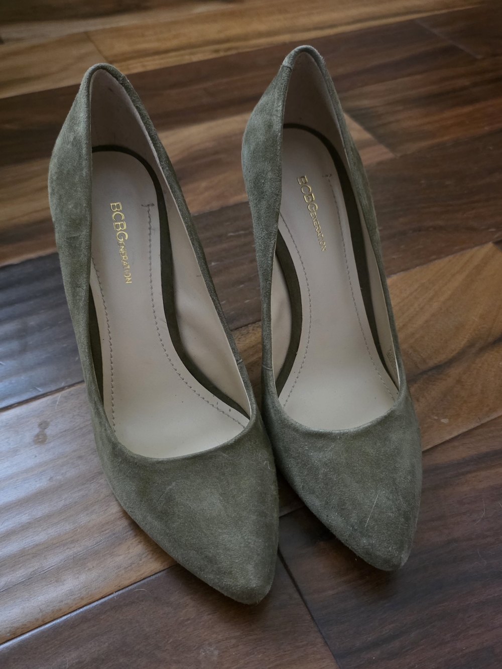 BCBGeneration Olive Suede Pointed Toe Pumps